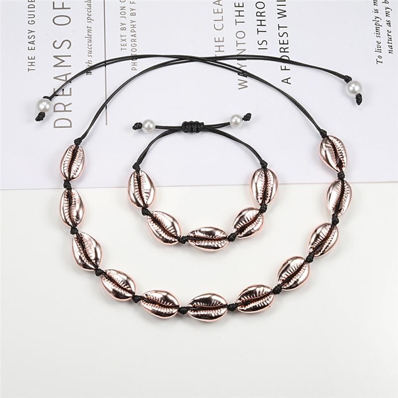 Rope Puka Shell Bracelet and Choker Set with Pearl End-Necklaces-Innovato Design-Silver White-Innovato Design