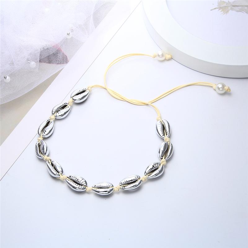 Rope Puka Shell Bracelet and Choker Set with Pearl End-Necklaces-Innovato Design-Silver White-Innovato Design