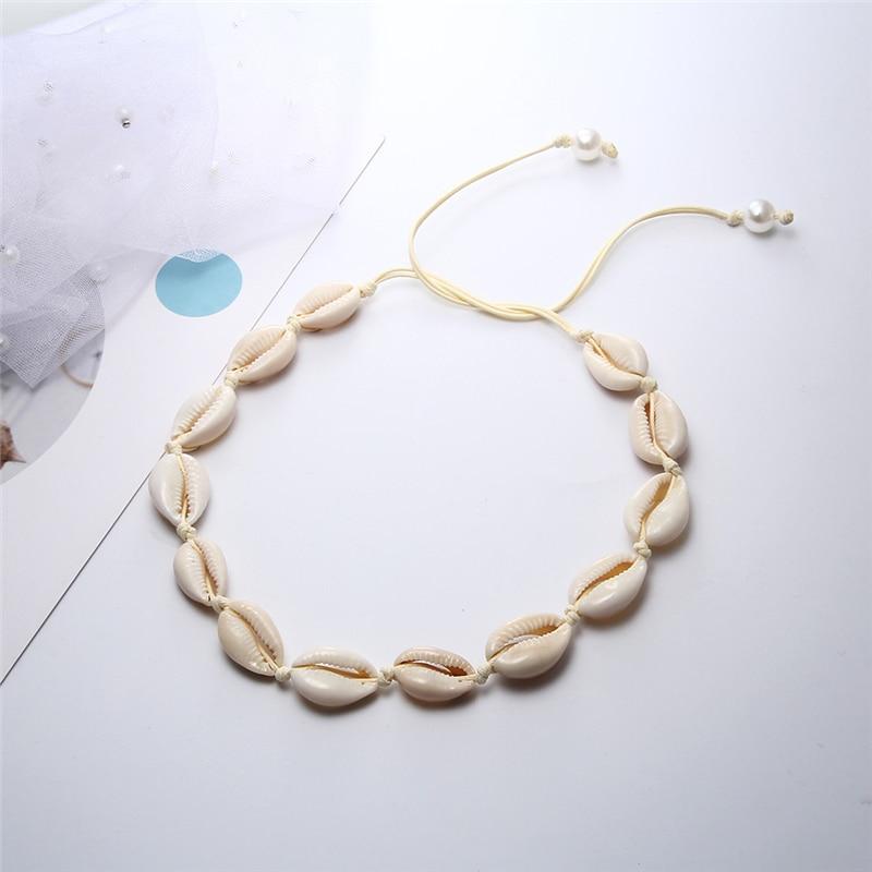 Rope Puka Shell Bracelet and Choker Set with Pearl End-Necklaces-Innovato Design-Silver White-Innovato Design