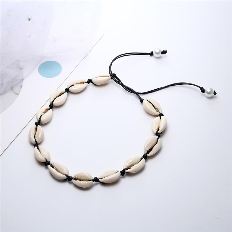 Rope Puka Shell Bracelet and Choker Set with Pearl End-Necklaces-Innovato Design-Silver White-Innovato Design