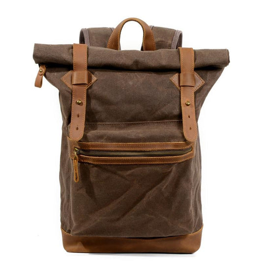 Luxury Canvas Leather Waterproof Backpack 20 Litre for Students-Canvas and Leather Backpack-Innovato Design-Army Green-Innovato Design