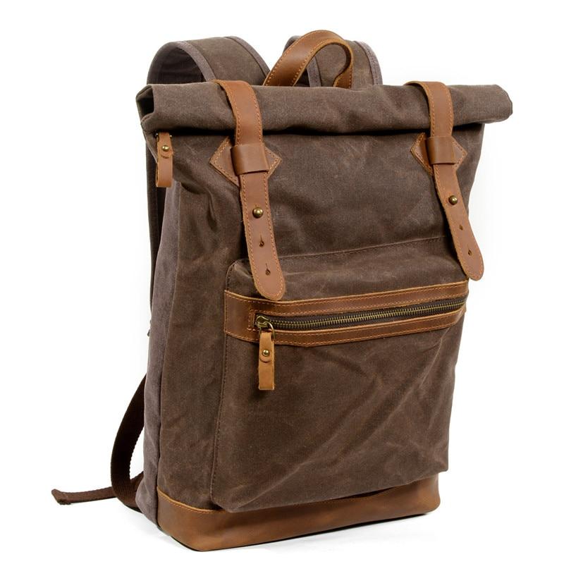 Luxury Canvas Leather Waterproof Backpack 20 Litre for Students-Canvas and Leather Backpack-Innovato Design-Army Green-Innovato Design