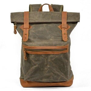Luxury Canvas Leather Waterproof Backpack 20 Litre for Students-Canvas and Leather Backpack-Innovato Design-Army Green-Innovato Design