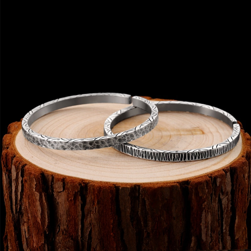 Hammer Pattern and Engraving 925 Sterling Silver Retro Biker Rock Bracelet-Bracelets-Innovato Design-Silver A-Innovato Design