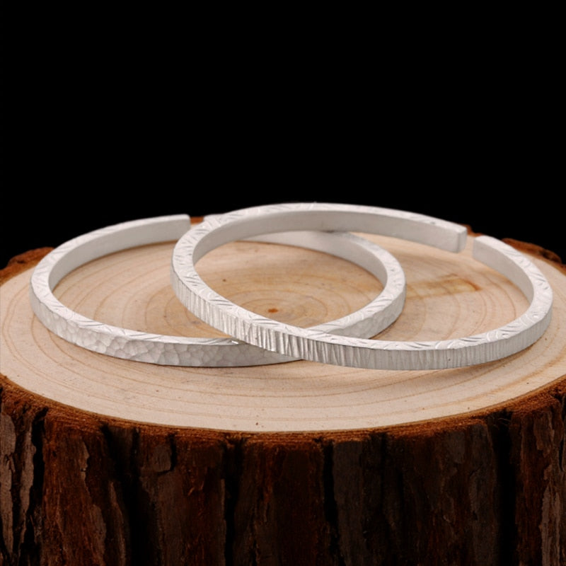 Hammer Pattern and Engraving 925 Sterling Silver Retro Biker Rock Bracelet-Bracelets-Innovato Design-Silver A-Innovato Design