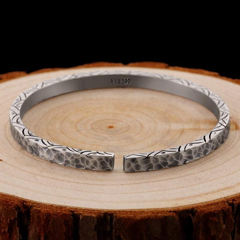 Hammer Pattern and Engraving 925 Sterling Silver Retro Biker Rock Bracelet-Bracelets-Innovato Design-Silver A-Innovato Design