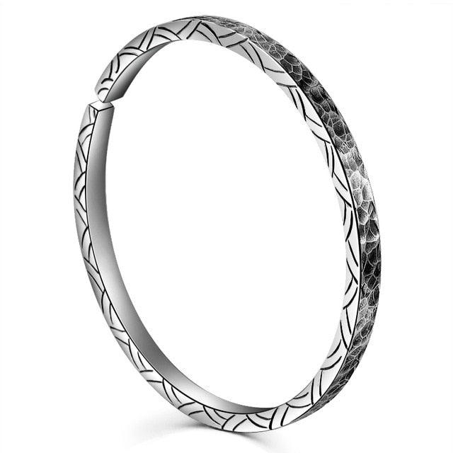 Hammer Pattern and Engraving 925 Sterling Silver Retro Biker Rock Bracelet-Bracelets-Innovato Design-Silver E-Innovato Design
