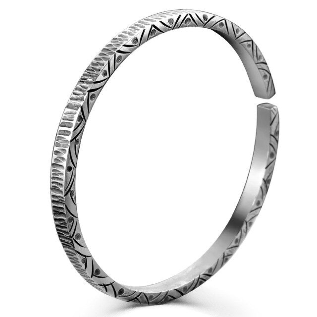 Hammer Pattern and Engraving 925 Sterling Silver Retro Biker Rock Bracelet-Bracelets-Innovato Design-Silver B-Innovato Design