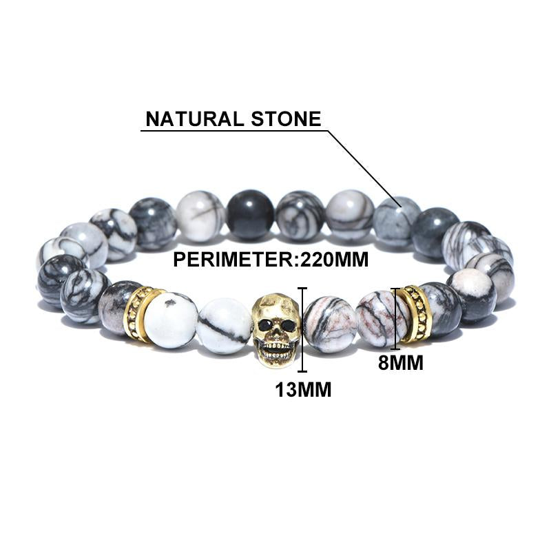 Natural Stone Beads Antique Skull Bracelet-Skull Bracelet-Innovato Design-Bronze-Innovato Design