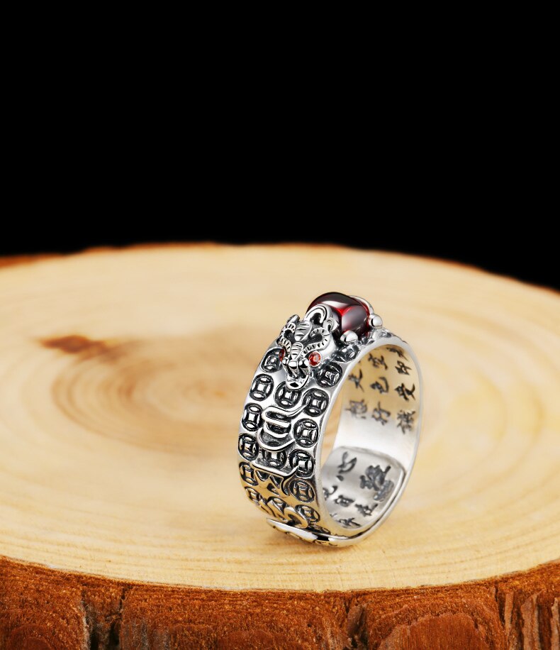 Brave Troops Lettering Red Cubic Zirconia 925 Sterling Silver Adjustable Ring-Rings-Innovato Design-Innovato Design
