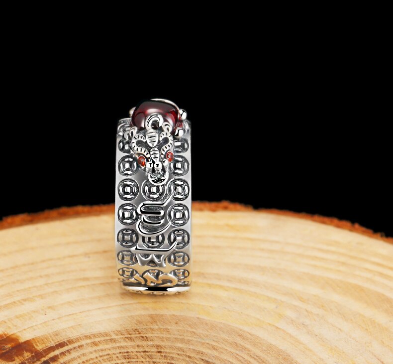 Brave Troops Lettering Red Cubic Zirconia 925 Sterling Silver Adjustable Ring-Rings-Innovato Design-Innovato Design