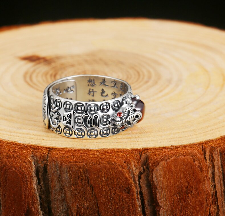 Brave Troops Lettering Red Cubic Zirconia 925 Sterling Silver Adjustable Ring-Rings-Innovato Design-Innovato Design