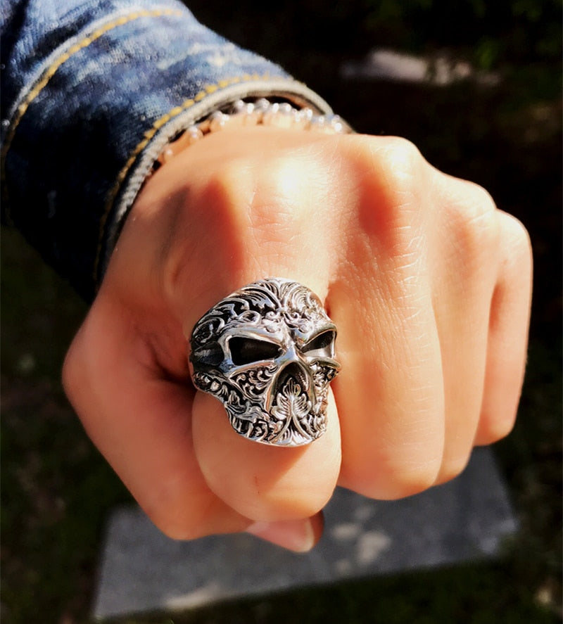 Gothic Sugar Skull 925 Sterling Silver Adjustable Handmade Ring-Gothic Rings-Innovato Design-Innovato Design