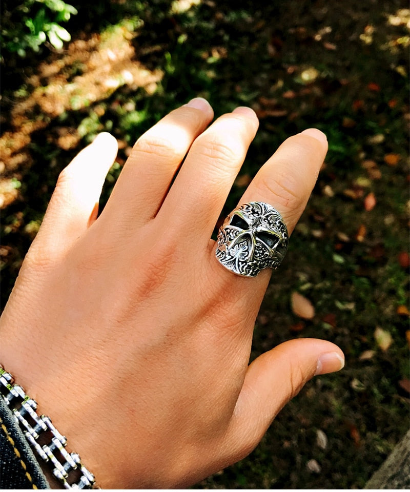 Gothic Sugar Skull 925 Sterling Silver Adjustable Handmade Ring-Gothic Rings-Innovato Design-Innovato Design