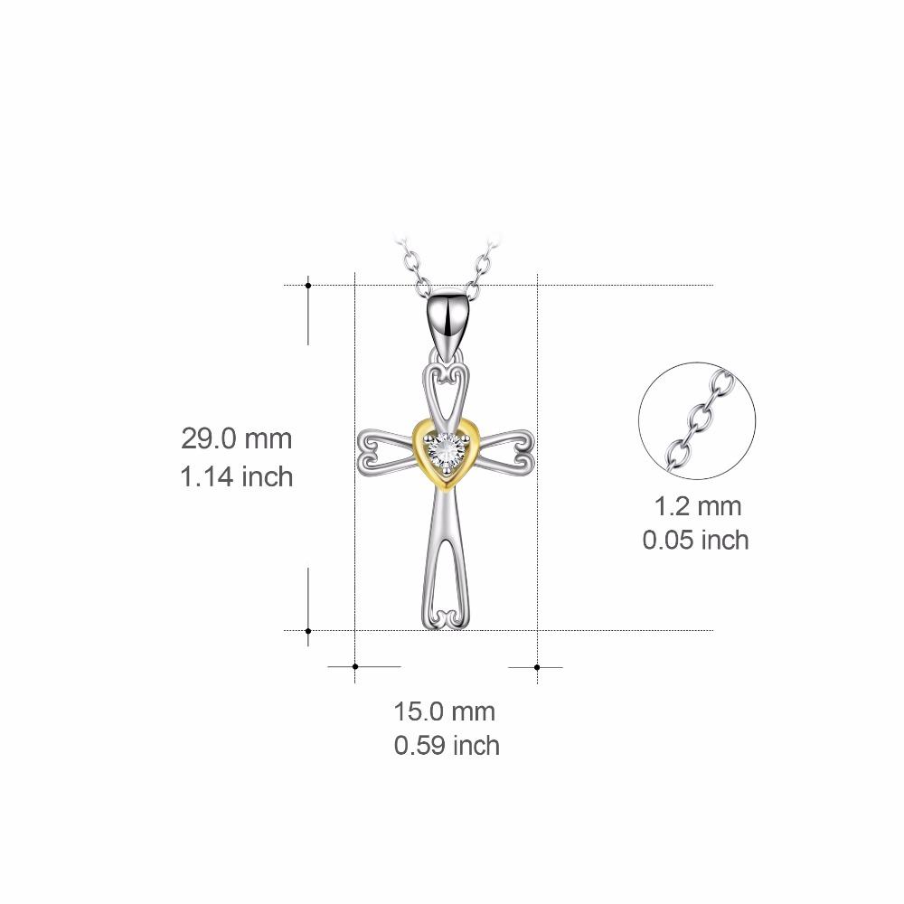 Two-Tone 925 Sterling Silver Cross Pendant with Gold Crystal Heart-Necklaces-Innovato Design-Innovato Design