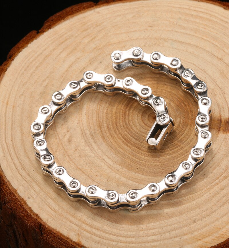 High Polished Link Chain 925 Sterling Silver Handmade Vintage Biker Bracelet-Bracelets-Innovato Design-Innovato Design