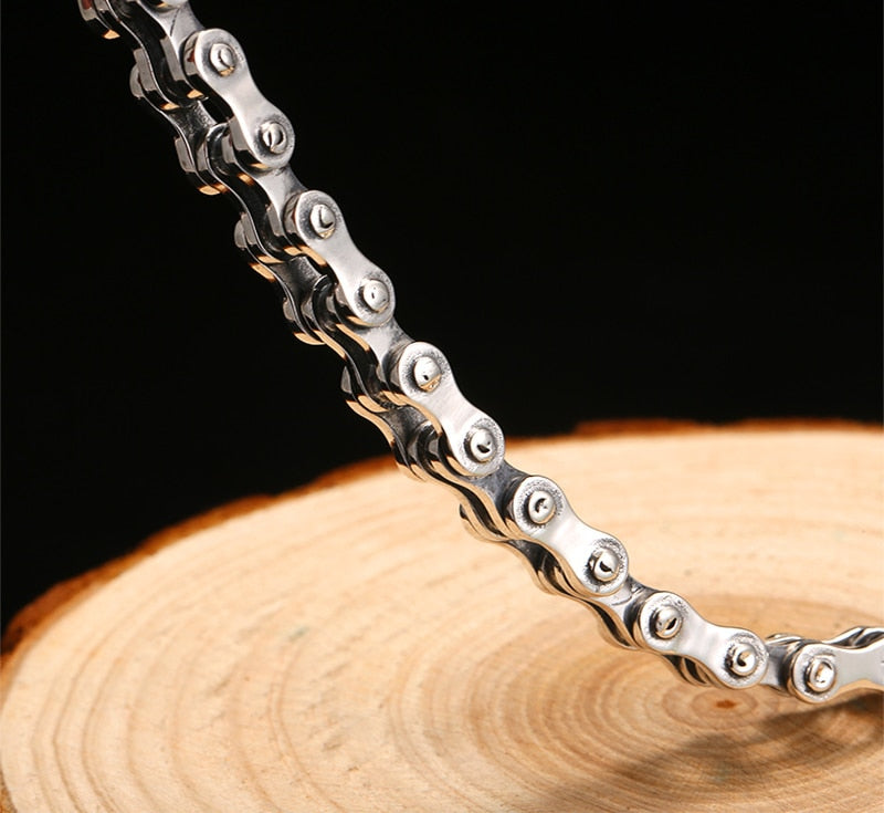 High Polished Link Chain 925 Sterling Silver Handmade Vintage Biker Bracelet-Bracelets-Innovato Design-Innovato Design