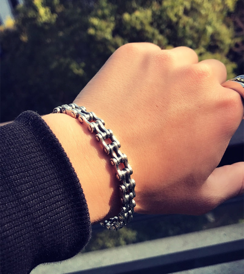 High Polished Link Chain 925 Sterling Silver Handmade Vintage Biker Bracelet-Bracelets-Innovato Design-Innovato Design