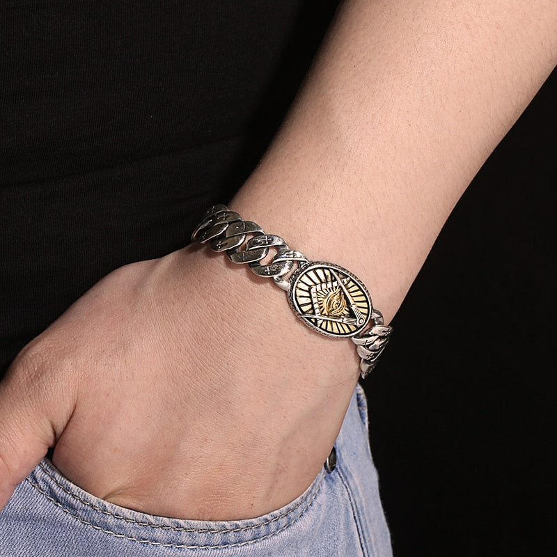 Freemason Cross Link Chain 925 Sterling Silver Vintage Punk Rock Bracelet-Bracelets-Innovato Design-6.3in-Innovato Design