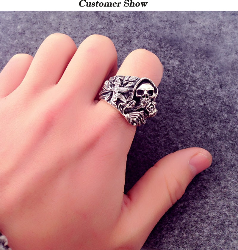 Gothic Skull, Flower, Cross and Howling Eagle 925 Sterling Silver Vintage Punk Rock Ring-Gothic Rings-Innovato Design-7-Innovato Design