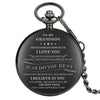 Classic Black Pocket Watch With Engraved Message to Grandson - InnovatoDesign