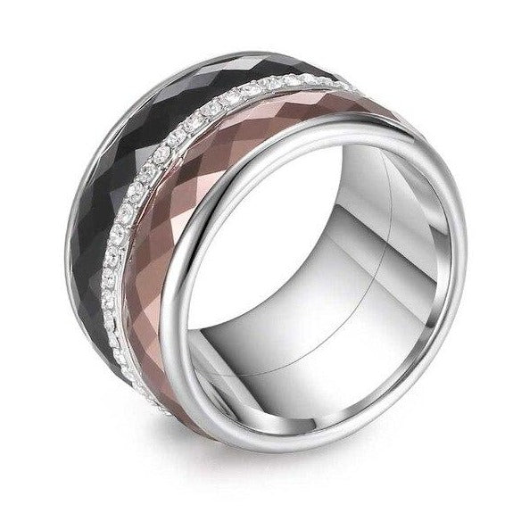 Cubic Zirconia Stainless Steel, Aluminum, and Stackable, Rotatable, and Interchangeable Wedding Ring