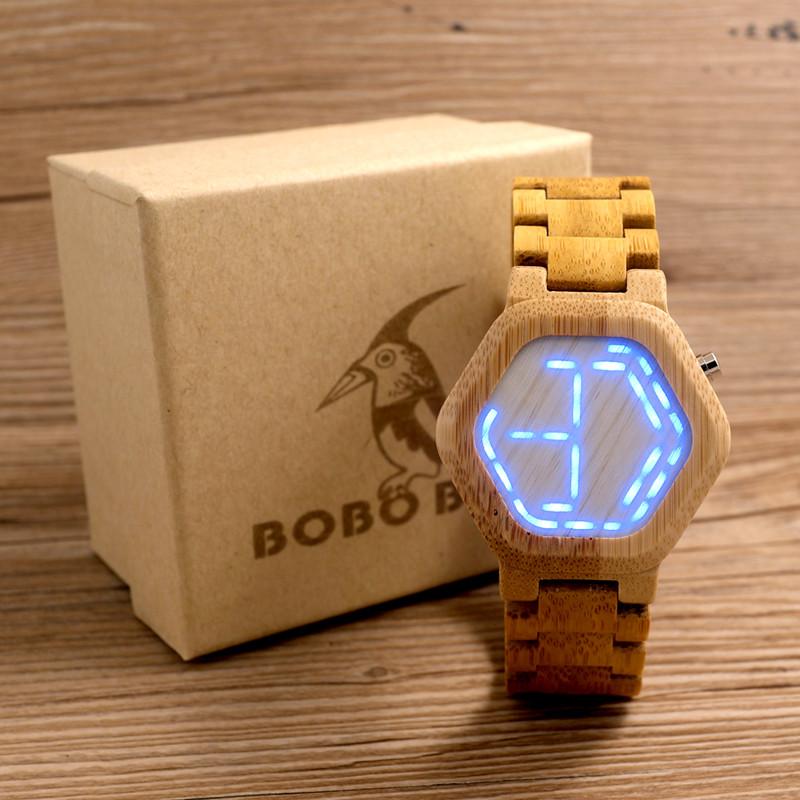 LED Display Natural Bamboo Wooden Wristwatch-Watches-Innovato Design-Wood-Innovato Design