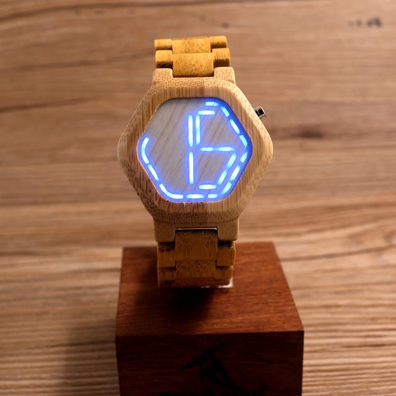 LED Display Natural Bamboo Wooden Wristwatch-Watches-Innovato Design-Wood-Innovato Design