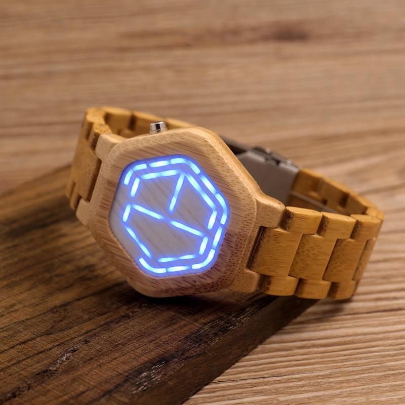 LED Display Natural Bamboo Wooden Wristwatch-Watches-Innovato Design-Wood-Innovato Design