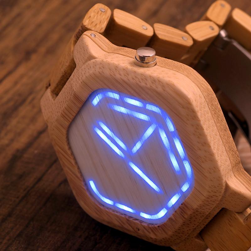 LED Display Natural Bamboo Wooden Wristwatch-Watches-Innovato Design-Wood-Innovato Design
