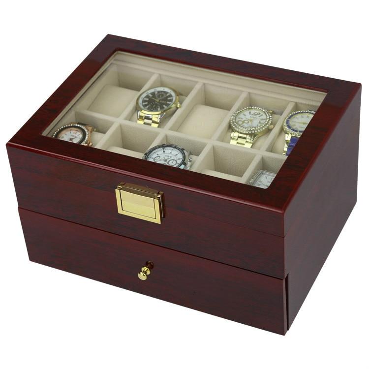 Dark Brown Wood Finish Watch Case Display 2 Layer Storage-Watch Box-Innovato Design-Innovato Design