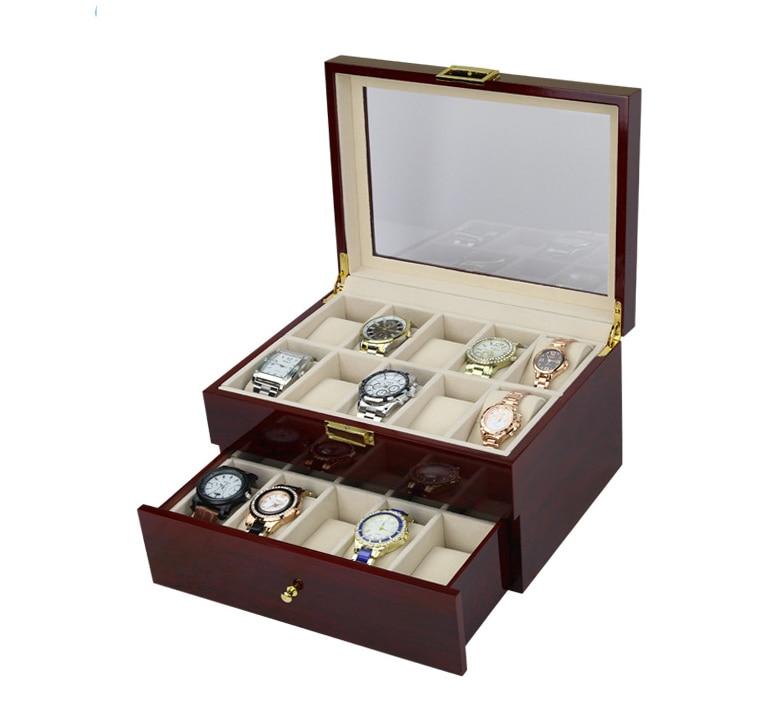 Dark Brown Wood Finish Watch Case Display 2 Layer Storage-Watch Box-Innovato Design-Innovato Design