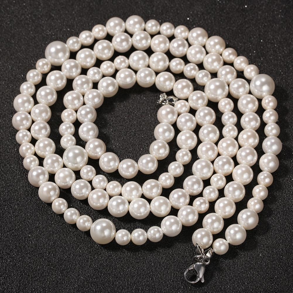 Long Pearl Necklace with Cubic Zirconia Cross Pendant-Necklaces-Innovato Design-18 inch-Innovato Design