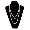 Long Pearl Necklace with Cubic Zirconia Cross Pendant - InnovatoDesign