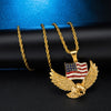 Paved Rhinestone-Studded American Flag and Eagle Bling Stainless Steel Hip-hop Pendant Necklace