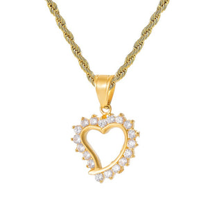 Heart Bling Rhinestone-Studded Stainless Steel Fashion Hip-hop Pendant Necklace-Necklaces-Innovato Design-Innovato Design