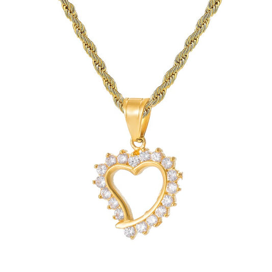 Heart Bling Rhinestone-Studded Stainless Steel Fashion Hip-hop Pendant Necklace-Necklaces-Innovato Design-Innovato Design