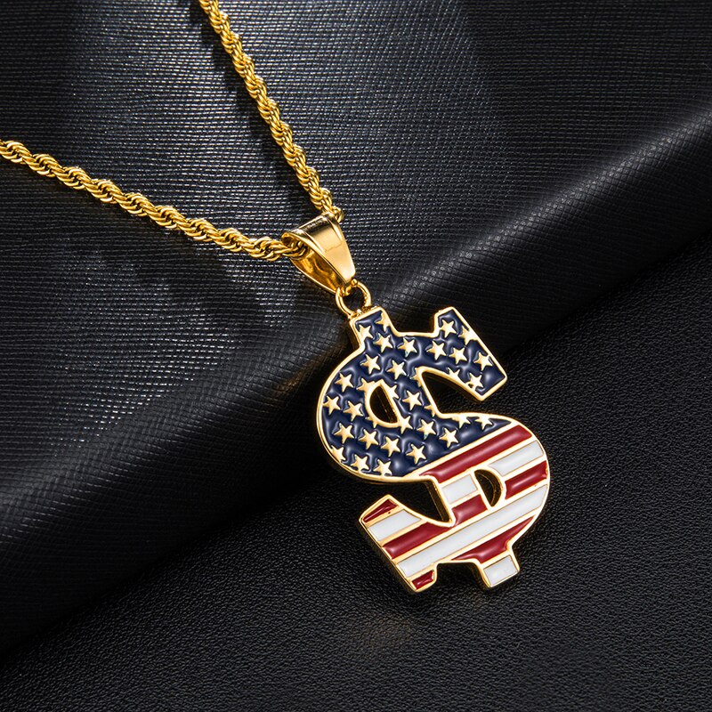American Flag on US Dollar Stainless Steel Hip-hop Pendant Necklace-Necklaces-Innovato Design-Innovato Design