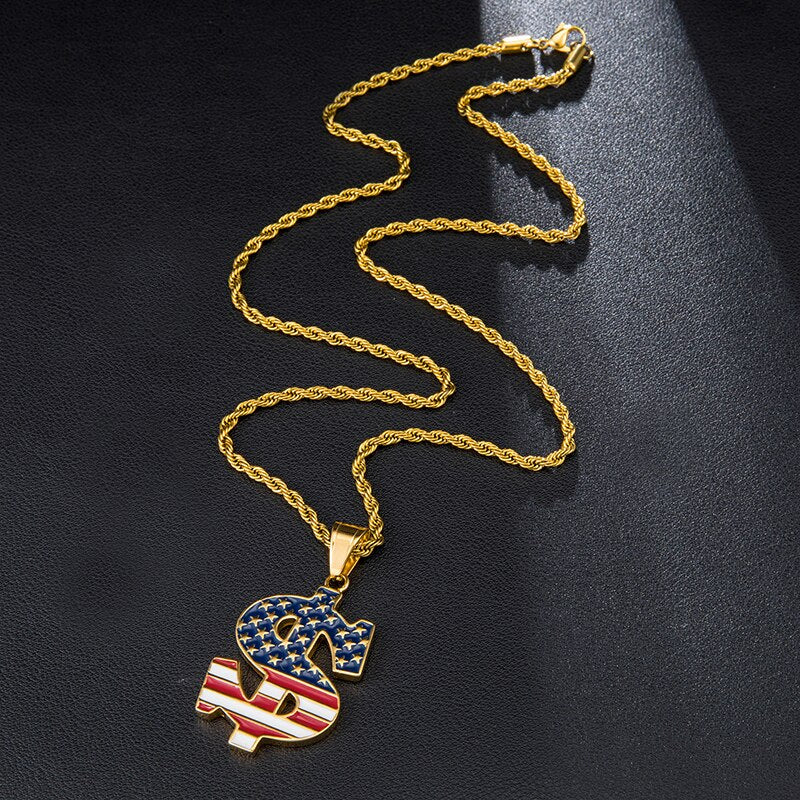 American Flag on US Dollar Stainless Steel Hip-hop Pendant Necklace-Necklaces-Innovato Design-Innovato Design