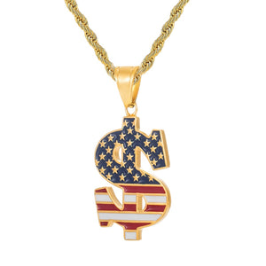American Flag on US Dollar Stainless Steel Hip-hop Pendant Necklace-Necklaces-Innovato Design-Innovato Design