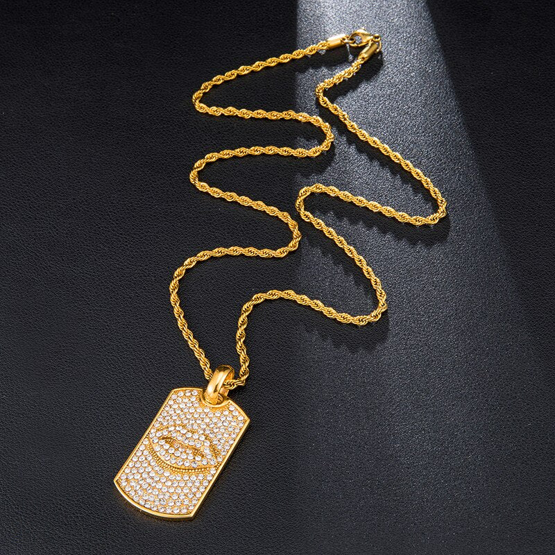 Paved Rhinestone Studded Lips Bling Rope Chain Stainless Steel Hip-hop Pendant Necklace-Necklaces-Innovato Design-Innovato Design