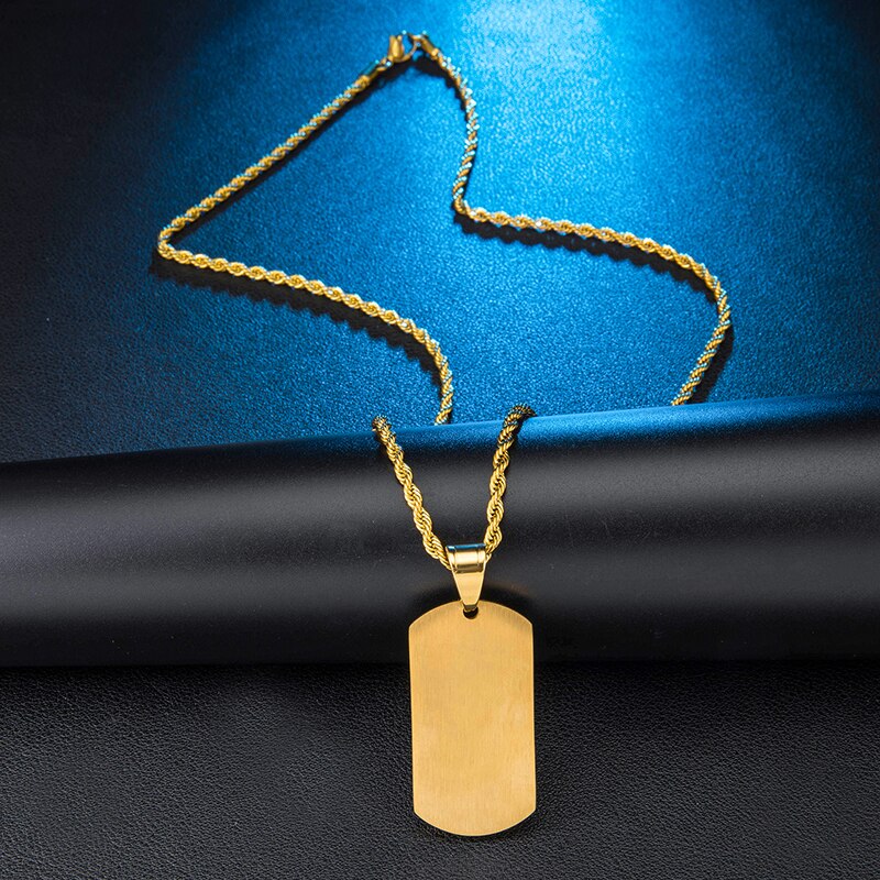 Micro-Paved Rhinestone-Studded Dog Tag Bling Rope Chain Stainless Steel Hip-hop Pendant Necklace-Necklaces-Innovato Design-Innovato Design