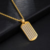 Micro-Paved Rhinestone-Studded Dog Tag Bling Rope Chain Stainless Steel Hip-hop Pendant Necklace