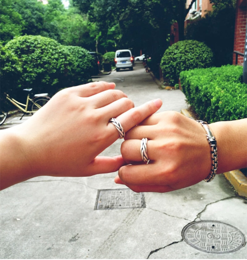 Interlaced 999 Genuine Silver Adjustable Vintage Fashion Ring-Gothic Rings-Innovato Design-Resizable-Couple-Innovato Design