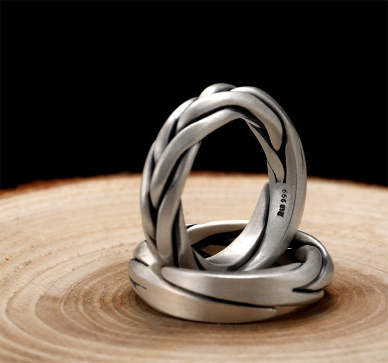 Interlaced 999 Genuine Silver Adjustable Vintage Fashion Ring-Gothic Rings-Innovato Design-Resizable-Couple-Innovato Design