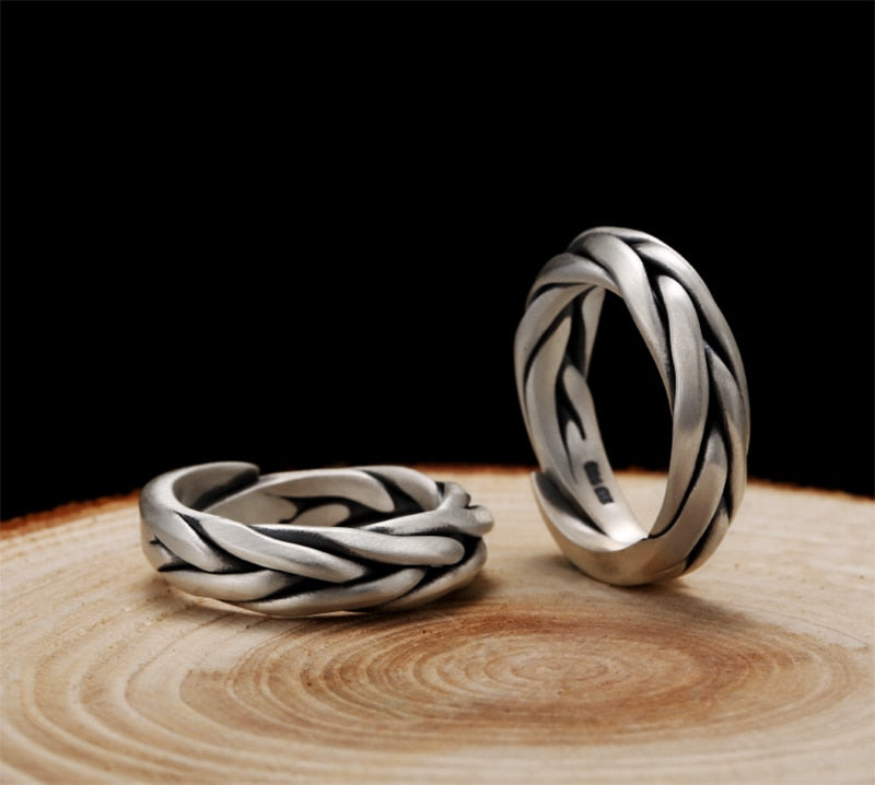Interlaced 999 Genuine Silver Adjustable Vintage Fashion Ring-Gothic Rings-Innovato Design-Resizable-Couple-Innovato Design