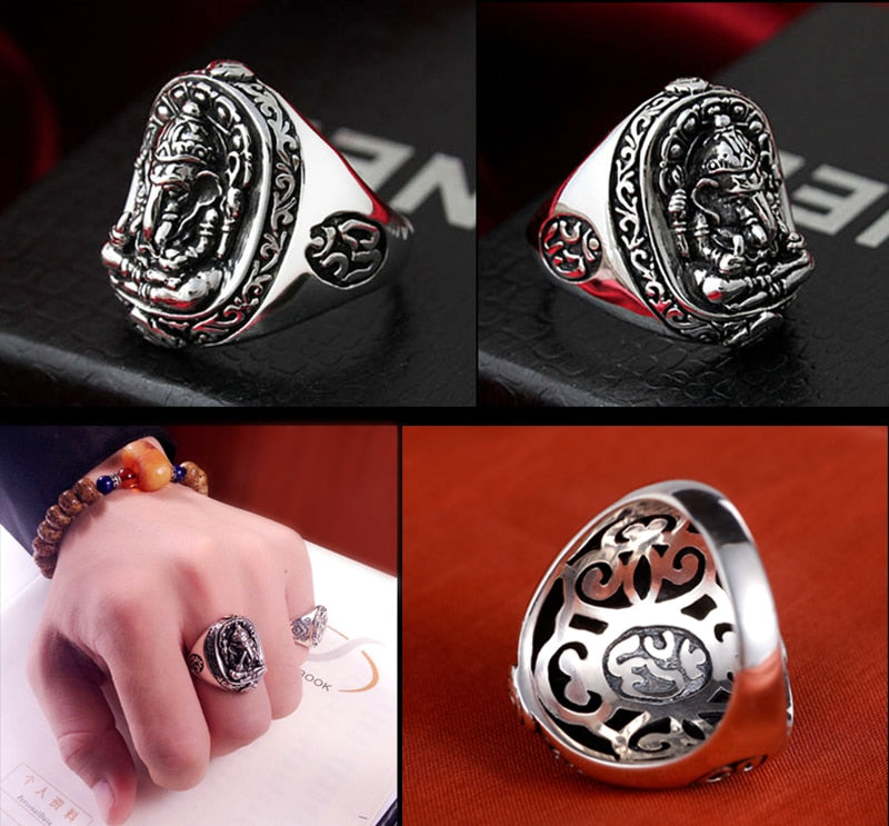 Elephant Buddha 925 Sterling Silver Vintage Punk Ring-Rings-Innovato Design-6-Innovato Design
