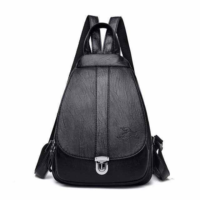 Vintage Casual Leather School Bag and Travel Backpack-Backpacks-Innovato Design-Black-Innovato Design
