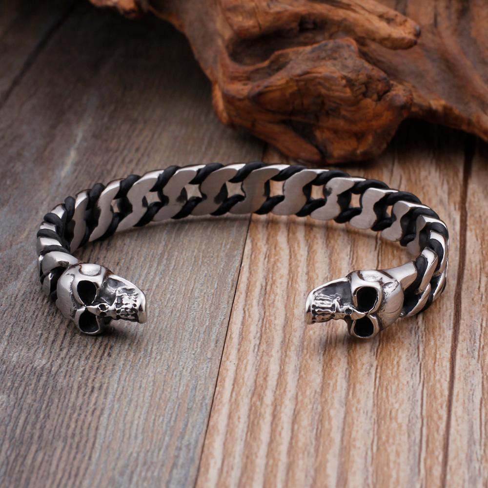 Black and Silver-Toned Stainless Steel Skull Bracelet for Men-Skull Bracelet-Innovato Design-Innovato Design