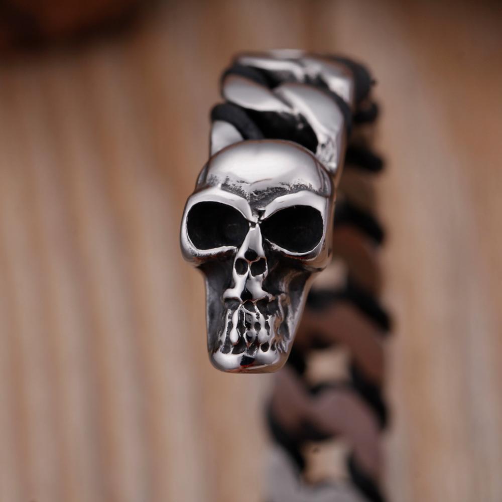 Black and Silver-Toned Stainless Steel Skull Bracelet for Men-Skull Bracelet-Innovato Design-Innovato Design